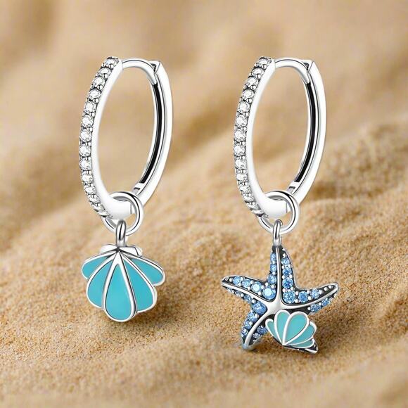 Sterling Silver Glow In The Dark Shell Hoop Earrings S925 - Picture 5 of 8